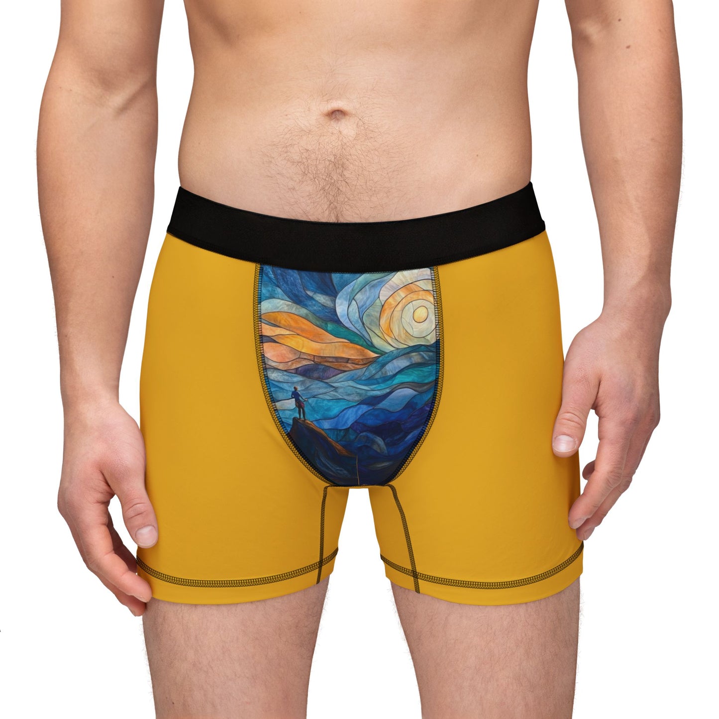 Adventure-Inspired Men's Boxers with Mountain & Art Design