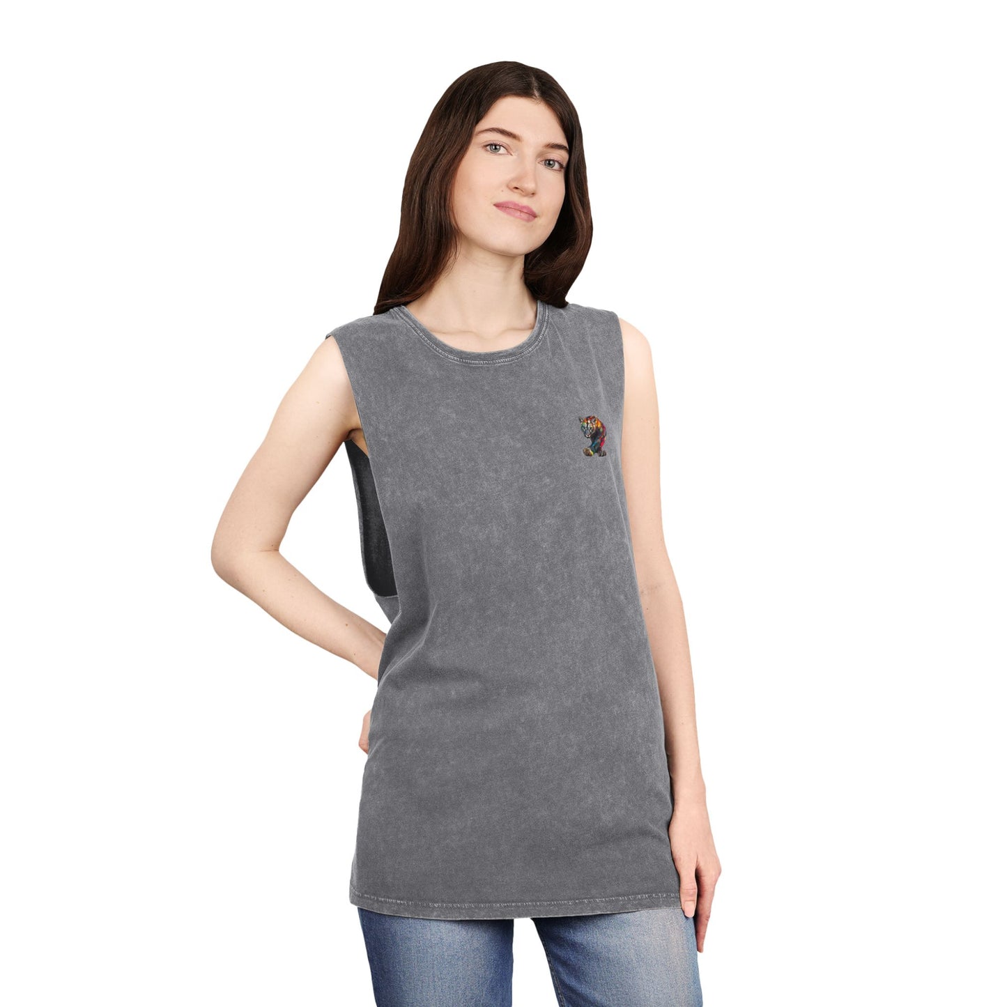 Unisex Stonewash Mountain Crescent Tank Top