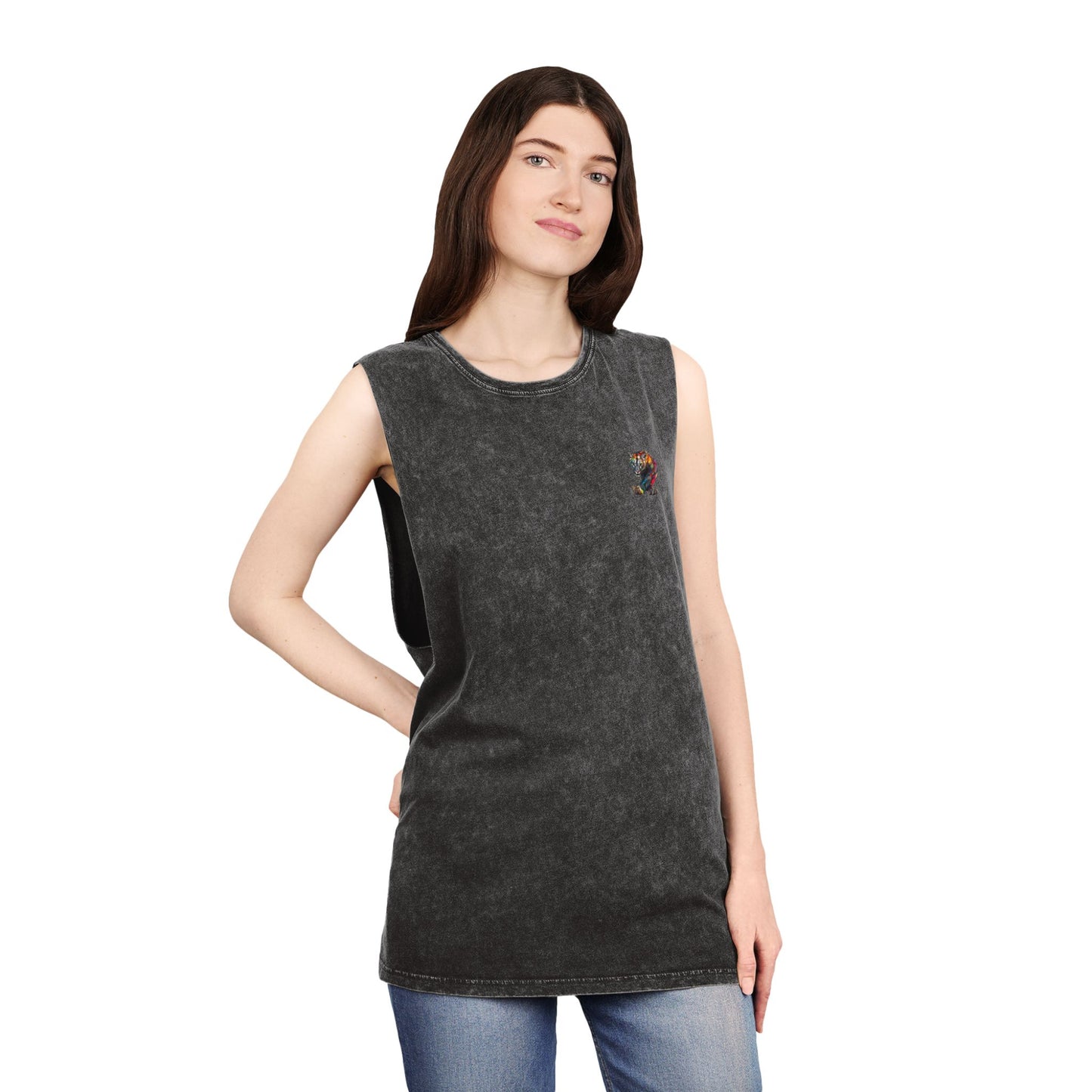Unisex Stonewash Mountain Crescent Tank Top