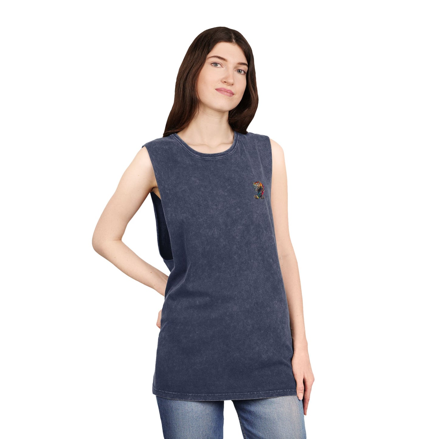 Unisex Stonewash Mountain Crescent Tank Top