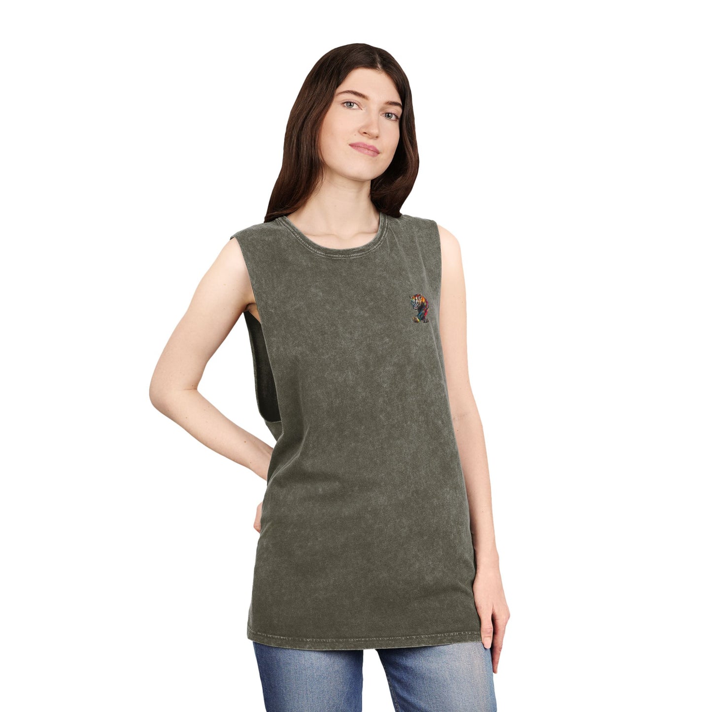 Unisex Stonewash Mountain Crescent Tank Top